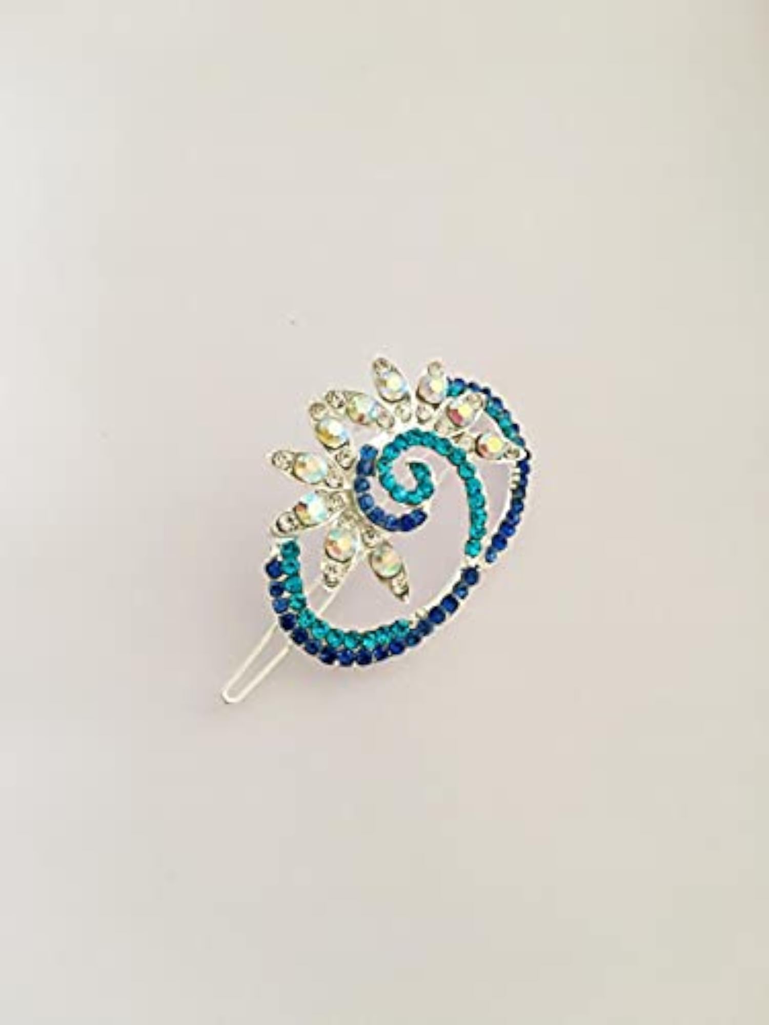 Stylish Small Center Hair Clip with White and Blue Stones